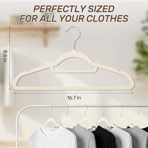 Sishynio Premium Velvet Hangers 30 Pack with Gold Hooks, Non-Slip, Space Saving Felt Clothes Hangers, Sturdy Slim Flocked Hanger for Dresses, Coats, Tie and Pants(Beige) thumbnail 2