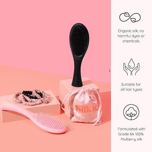 SILKIE x4 Set 100% Pure Mulberry Silk Pink Nude Neutral Skinny Scrunchies Travel Pouch Everyday Hair Ties Elastics Hair Care Ponytail Holder No Damage (Nudes) thumbnail 7