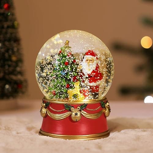 Lewondr Christmas Snow Globe, Santa Claus Electric Snow Globe with Snowflake & Lights, Battery Powered Xmas Water Globe, Christmas Decoration for Home, Holiday Party, Tabletop, Red - Image 1