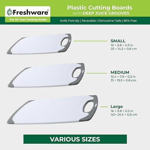 Freshware Cutting Boards for Kitchen, Chopping Board 3-Pack with Different Sizes, Juice Grooves and Non Slip Handles - Reversible, Large Cutting Board Set - Dishwasher Safe - Gray thumbnail 4