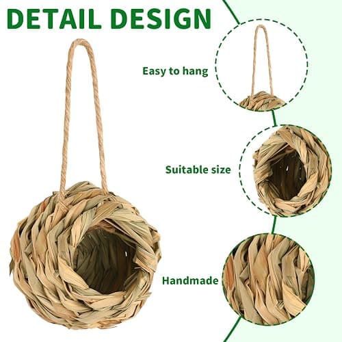 NOVWANG 4-Pack Hummingbird House Outdoor, Natural Reed Bird Nest with Hemp Rope Handwoven Finch Bird House Hanging Bird Hut for Garden Window Patio Lawn Office Home thumbnail 3
