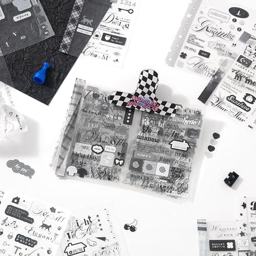 20 Sheets Black & White Sticker Book for Scrapbooking, Transparent English Phrase Stickers - Matte & Glossy Finishes, Aesthetic Word Quote Stickers for Scrapbook, Journal, Water Bottle, Card Making thumbnail 5