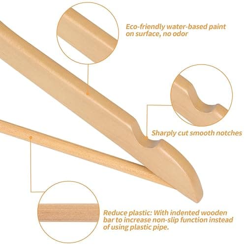 Amazon Basics Wood Suit Clothes Hangers for Closet Organizer, Natural, 20-Pack thumbnail 3
