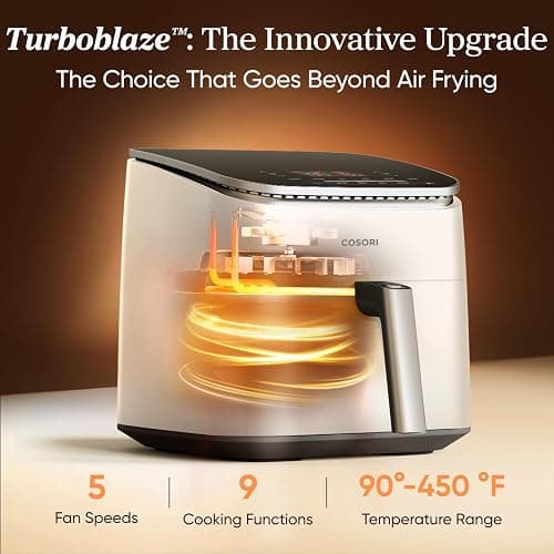 Cosori 9-in-1 TurboBlaze Air Fryer 6 Qt, Smart Control, 90°–450°F, Shake Reminders, Precise Heating for Even Results, Air Fry, Roast, Bake, Broil, Dry, Frozen, Proof, Reheat, Keep Warm, 120V, Cream thumbnail 2