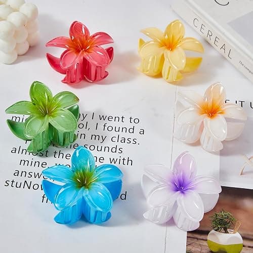 Flower Hair Claw Clips for Women, 6 Pack Hawaiian Flower Hair Clips, Plumeria Claw Clips for Thick Thin Hair, Large Strong Hold Nonslip Hawai Hair Accessories for Women Girls Gifts (Hawaiian-6 Colors) thumbnail 6