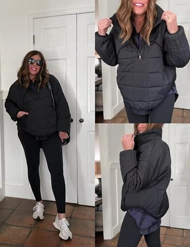 Daacee 2025 Oversized Lightweight Quilted Pullover Jacket for Women Half Zip Up Puffer Jackets Padded Outwear XS-2XL thumbnail 6