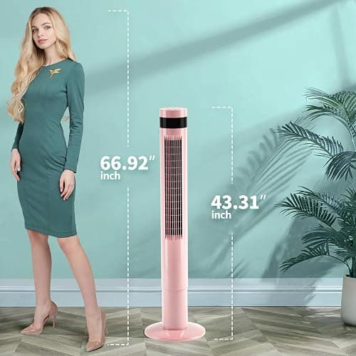 Antarctic Star Tower Fan Portable Floor Fans 85°Oscillating Fan 43'' Quiet Cooling 12H Timer Remote Control Standing Bladeless Electric 3 Speeds Wind 3 Modes Bedroom Office(43 inch, Pink) thumbnail 2