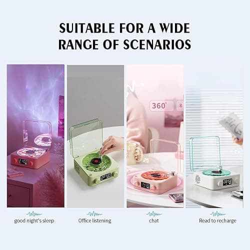 Waves Bluetooth Speaker, Portable CD/Vinyl Player, Vintage Style with Ambient Lights - White thumbnail 5