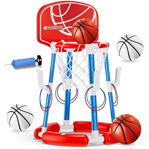 Pool Basketball Hoop with Backboard, Floating Pool Toys for 3-12 Years Old Kids Ring Game with 4 Balls 8 Rings & Pump Outdoor Swimming Pool Basketball Games Water Play Toy Family Party for Kids Adults - Image 1