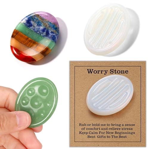 3 Pcs Thumb Worry Stones Green Aventurine Chakra Striped Opalite Anxiety Palm Stone Crystal Hand-Carved Healing Stones with 3 Kraft Cards Grounding Soothing Stones for Anxiety for Relief Meditation - Image 1