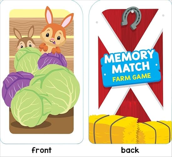 School Zone Memory Match Farm Card Game: 56 Game Cards, Preschool, Kindergarten, Animals, Early Reading, Counting, Matching, Vocabulary, Ages 3+ thumbnail 6
