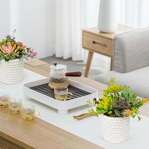 FOUSUKA Set of 2 Fake Succulents Plants Artificial Small Succulent Plants Potted for Home Decor Indoor Table Living Room Bedroom Bathroom Shelf Women Office Desk Accessories Decoration (Green) thumbnail 8