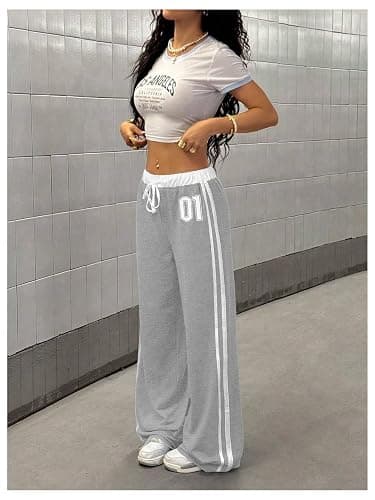 SOLY HUX Women's Baggy Sweatpants Wide Leg Ed Hardy Sweatpant Y2k Drawstring Pants Streetwear thumbnail 5