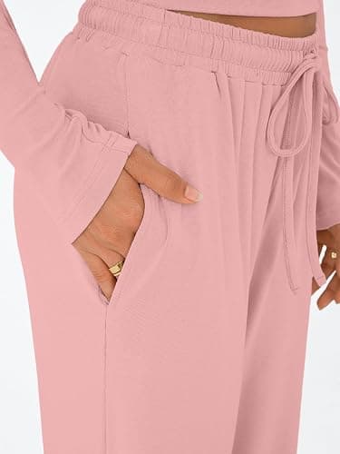 Trendy Queen Women's 2 Piece Matching Lounge Set Long Sleeve Slightly Crop Top Wide Leg Pants Casual Sweatsuit thumbnail 5