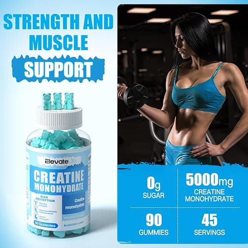 ElevateLife Creatine Monohydrate Gummies for Men & Women, Chewables Creatine Monohydrate for Muscle Strength, Muscle Builder, Energy Boost, Pre-Workout Supplement(90 Count)-Blueberry thumbnail 6
