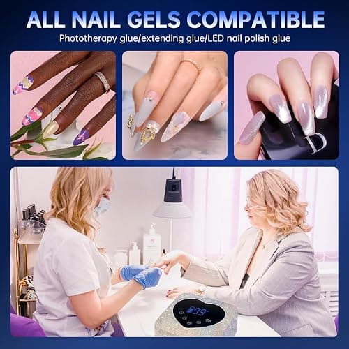 CHRISTINE SHELLY UV LED Nail Lamp 72W Rechargeable Sparkly Wireless Nail Dryer Gel Polish Light with 5 Timer Setting Professional Quick Dry Curing Lamp with Display Auto Sensor for Salon & Home thumbnail 7