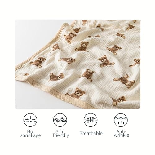 Little Jump 2 Layers Muslin Cotton Baby Blankets - Teddy Bear Toddler Quilt Crib Blanket - Gender Neutral Crib Blanket for Baby Boys and Girls 47"x 47" (Teddy Bears) thumbnail 9