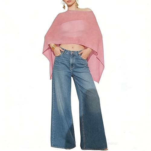 Women Sheer Poncho Top Lightweight Knit Crochet Shrug Bolero Mesh Batwing Sleeve Sweater Cover Up Beachwear thumbnail 2