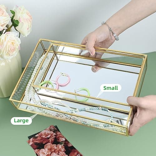 Rectangle Gold Mirror Tray, Decorative Mirror Glass Tray thumbnail 4