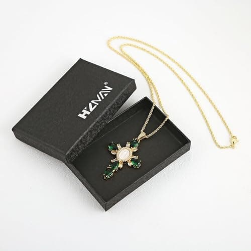 HZMAN Gold Cross Necklace for Women 18K Gold Plated Necklace Dainty Virgin Mary Cubic Zirconia Necklace Pendant Jewelry Gift thumbnail 7
