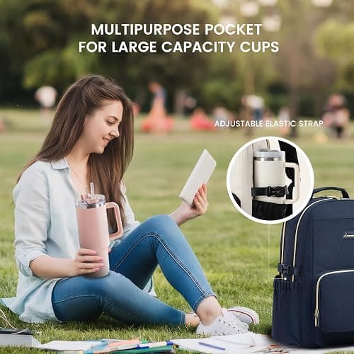 LOVEVOOK Laptop Backpack for Women with Pouch Pocket for Large Capacity Cup,15.6 Inch Laptop Computer Bag Travel Backpack Purse,Waterproof Work Business Backpack College Teacher Bags,Dark Blue thumbnail 2
