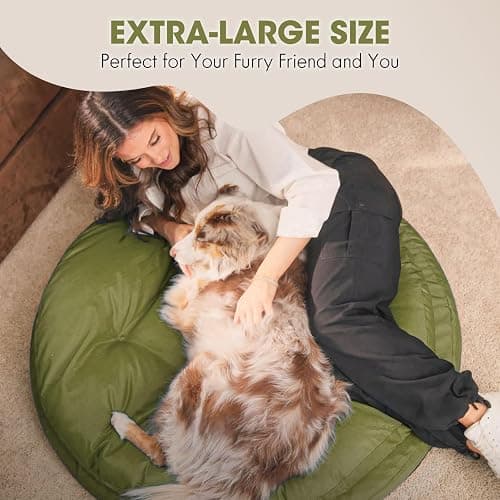 ClevaHome Orthopedic Dog Bed for Large Dogs, 36 inches Dual Layer Water Repellent Round Pet Bed with Washable Cover Nonslip Bottom (Olive Branch) thumbnail 2