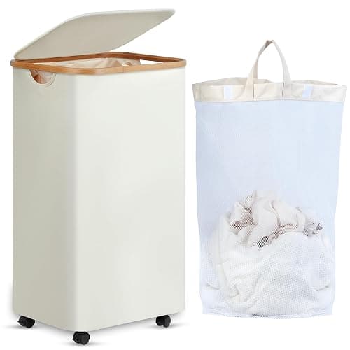 efluky Laundry Basket with Wheels, Tall Rolling Laundry Hamper with Lid and Removable Bag, Aesthetic Dirty Clothes Hamper on Wheels for Laundry Room, Bedroom, Dorm and Bathroom, 100L Black - Image 1