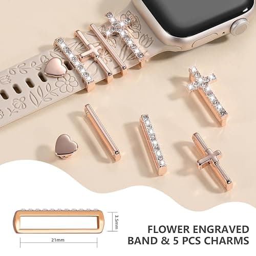 DaQin Flower Engraved Band Compatible with Apple Watch Bands for Women 40mm 38mm 41mm 42mm, Soft Silicone Strap With Dressy Decorative Apple Watch Charms for iWatch Series 11 10 9 8 7 6 5 4 3 2 1 SE thumbnail 4