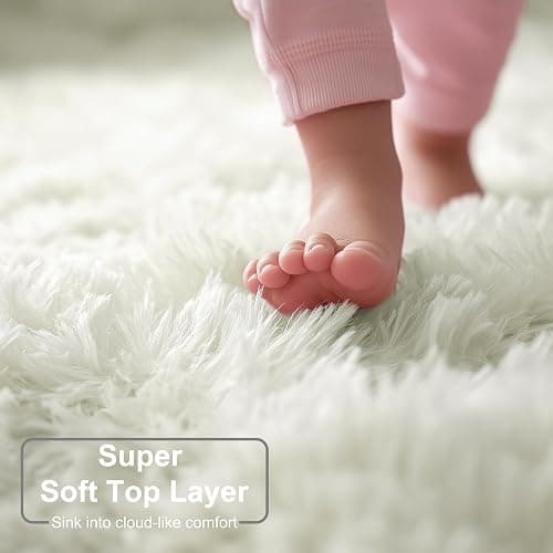 Amdrebio Ivory White Round Rug 4Ft for Kids Bedroom Aesthetic, Fluffy Fuzzy Furry Circle Area Rugs for Living Room Decor, Circular Plush Soft Shaggy Cream Carpet for Baby Nursery Dorm Teen Girls Boys thumbnail 3