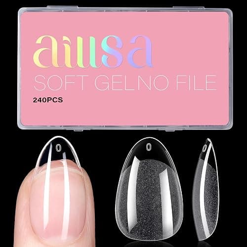 AILLSA Short Almond Nail Tips Pre-Shaped Acrylic Nail Tips Half Matte Full Cover Nails Tips Clear Gelly Press on Flase Tip Nail for Extension Nail Manicure Home DIY 240PCS 15Sizes - Image 1
