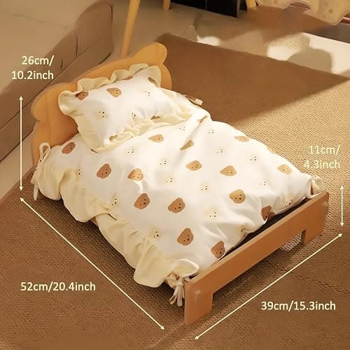 JUNTITE Cat Bed with Quilt - Wooden Indoor Pet Bed for Cats, Dogs, Rabbits, Kittens and Small Animals - 20.4 x 15.3 Inch thumbnail 3