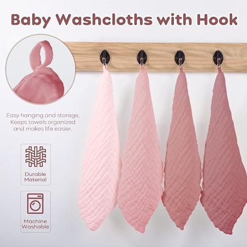 Yoofoss Muslin Baby Washcloths 100% Organic Cotton Face Towels 6 Pack Wash Cloths for Baby 12x12in Soft and Absorbent Baby Wipes (Gradient Pink) thumbnail 5