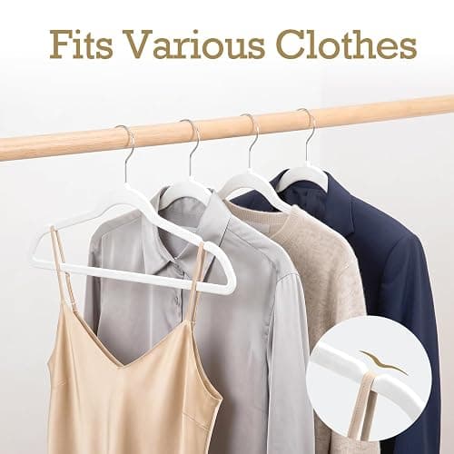 HOUSE DAY White Velvet Hangers 60 Pack, Non Slip Clothes Felt Hanger Heavy Duty for Coat, Premium Slim Space Saving Suit Hangers for Closet Organizer, 360° Rotating Silver Hook thumbnail 5