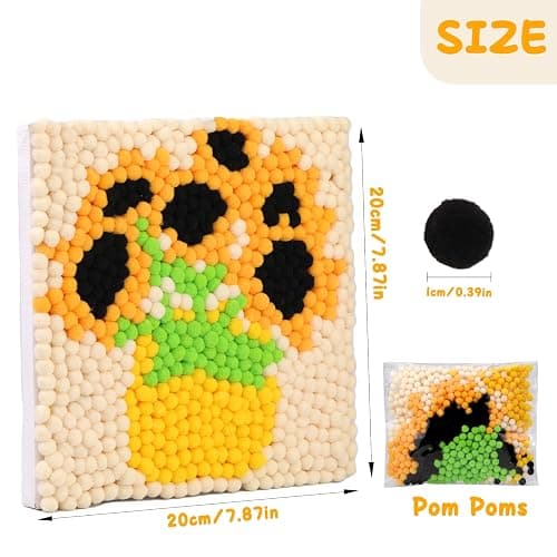 Veroave Pom Pom Painting Art Kit for Adults, Perfect Pompom Painting Kit, Colorful Pom Poms and Supplies Included, Pom Pom Paintings on Paint Canvas(Sunflower) thumbnail 2