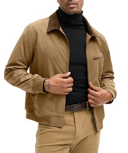 HOTake Men's Bomber Jacket Cotton Lightweight Casual Jacket with Corduroy Collar thumbnail 2