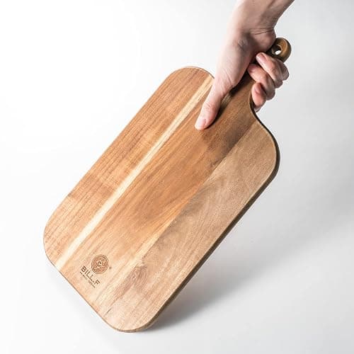 BILL.F Acacia Wood Cutting Board with Handle Wooden Charcuterie Board Paddle Cheese Board Serving Boards for Kitchen Meat, Pizza,Cheese, Bread, Vegetables &Fruits 15'' x 7.5'' x 0.6'' thumbnail 5