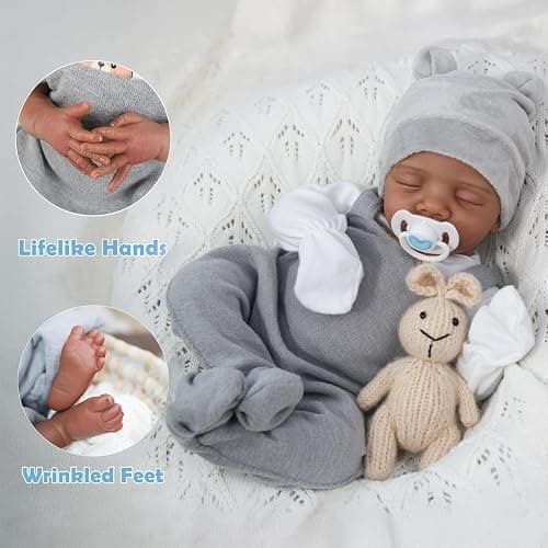 CHAREX Realistic Reborn Baby Dolls Black - 18 Inch Real Life Baby Doll African American Real Baby Boy, Lifelike Newborn Baby Doll Poseable Soft Body, Gift Set with Accessories for Kids Aged 3+ thumbnail 6
