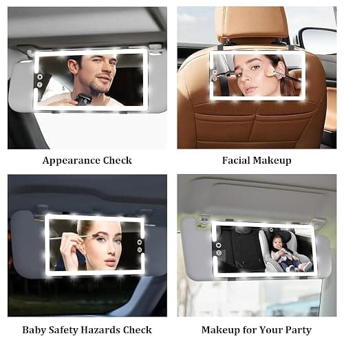 Car Visor Vanity Mirror with Light, Rechargeable Dimmable Touch LED Sun Visor Mirrors, Large Detachable Vanity Makeup Mirror with 3 Color Modes for Truck SUV Car Accessories Essential for Women(Black) thumbnail 5