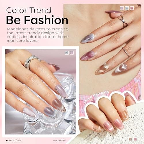 modelones Gel Nail Polish Set, 6 Colors Nude Pink Silver 9D Glassy Cat Eye Glitter Gel Polish Semi-transparent Neutral Brown Nail Polish Soapnails with Magnet Soak Off Led Nail Art DIY Gift thumbnail 4