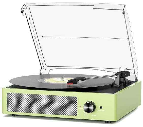 Vinyl Record Player Turntable with Built-in Bluetooth Receiver & 2 Stereo Speakers, 3 Speed 3 Size Portable Retro Record Player for Entertainment and Home Decoration(Orange) - Orange thumbnail 2