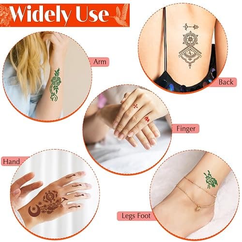 MuseLuxe Temporary Tattoos Stencils Kit,Temporary Tattoos Kit - 8 Pcs 4 Color(Brown,Black,Cherry red,Green), Ink with Gloves,DIY Body Art Painting for Women Men Adults Kids thumbnail 3