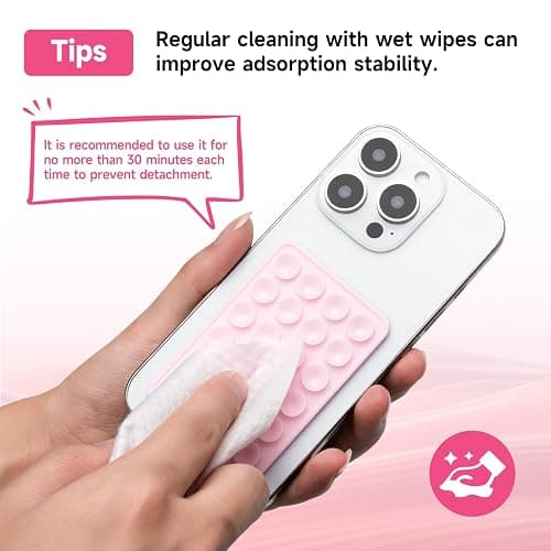 QxbBox 2Pack Silicone Suction Phone Case Mount, Suction Cup with Strong Suction Power, Hands-Free Phone Accessories Holder, Silicon Adhesive Phone Stand Sticky for Cell Phone Light Pink thumbnail 5