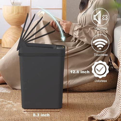 Yatmung Touchless Bathroom Trash Can - 2.5 Gallon Smart Trash Can Sensor Motion - Skinny Trash Bin with Lid - Electric, Narrow, Plastic, Auto Open - Small Slim Automatic Garbage Can (Black) thumbnail 5