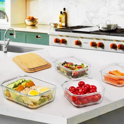 Vtopmart Glass Food Storage Containers with Bamboo Lids, 4 Pack Meal Prep Glass Containers Safe for Microwave, Oven, Freezer and Dishwasher, BPA Free thumbnail 7