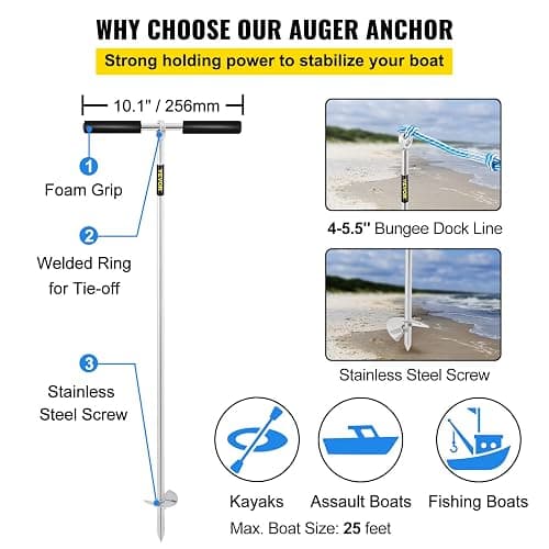VEVOR Sand Anchor, 36" Length Auger to The Beach and Sandbar, 316 Stainless Steel Screw Anchor w/Removable Handle, Bungee Line & Carry Bag, for Jet Ski PWC Pontoon Kayak thumbnail 5