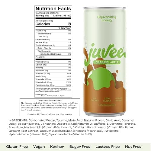 Juvee Rejuvenating Energy Drink – Sugar Free Caramel Apple Flavor, 12 oz Cans (12-Pack) – 128mg Natural Caffeine, Zero Sugar, Low Calorie, Clean Energy & Focus Booster for Daily Use thumbnail 2