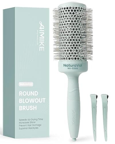 AIMIKE NaturaVol Round Brush for Blow Out, Large Round Hair Brush Nano Thermal Ceramic & Ionic Tech, for Blow Drying & Salon-like Styling at Home, Maximum Volume and Shine- 2.1" Barrel, 3" w/Bristle - Image 1