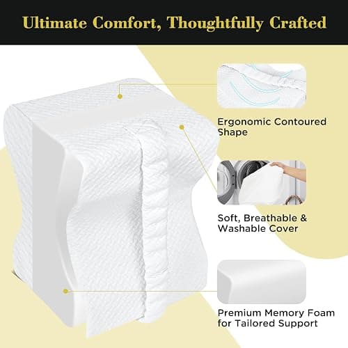 UJPFEO Knee Pillow for Side Sleepers, Leg Pillow for Sciatica, Back, HIPS, Knees, Joints Pain Relief,Pillows for Between Legs While Sleeping Spine Alignment Support & Relieves Pressure thumbnail 3