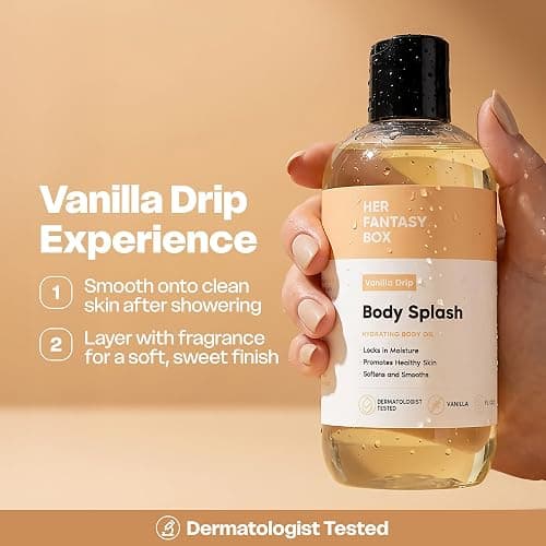 Her Fantasy Box | Body Splash Vanilla Drip Fragrance Oil – Warm Vanilla Sugar Scent with Creamy Cashmere & Sandalwood, Lightweight Hydrating Body Oil, Vegan & Cruelty Free thumbnail 6
