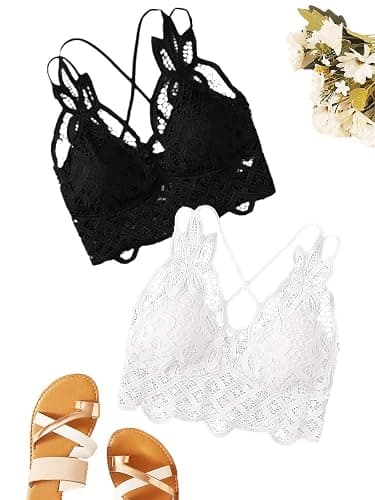 Floerns Women's Sexy Lace V Neck Criss Cross Back Bralette Crop Top thumbnail 5